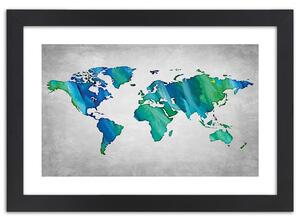 Plakát Barevná mapa světa na betonu Barva rámu: Bílá, Rozměry: 100 x 70 cm