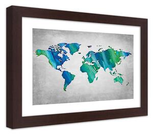 Gario Plakát Barevná mapa světa na betonu Barva rámu: Hnědá, Velikost: 100 x 70 cm