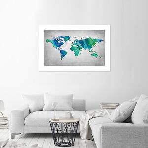 Plakát Barevná mapa světa na betonu Barva rámu: Hnědá, Rozměry: 100 x 70 cm