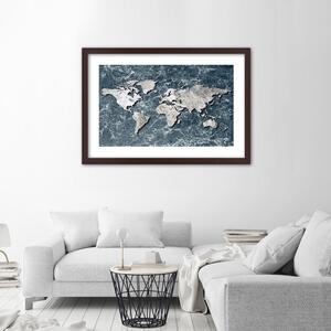 Plakát Mapa světa na mramoru Barva rámu: Hnědá, Rozměry: 100 x 70 cm