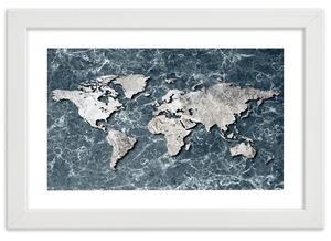 Plakát Mapa světa na mramoru Barva rámu: Bílá, Rozměry: 100 x 70 cm