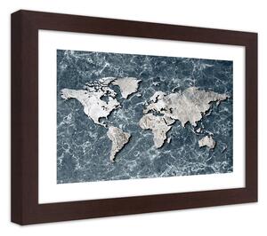 Gario Plakát Mapa světa na mramoru Barva rámu: Hnědá, Velikost: 100 x 70 cm