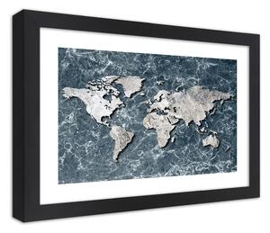 Plakát Mapa světa na mramoru Barva rámu: Bílá, Rozměry: 100 x 70 cm