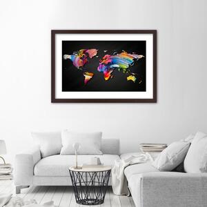 Plakát Mapa světa v různých barvách Barva rámu: Hnědá, Rozměry: 100 x 70 cm
