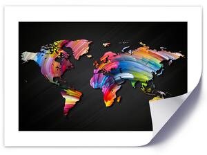 Plakát Mapa světa v různých barvách Barva rámu: Hnědá, Rozměry: 100 x 70 cm