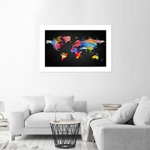 Plakát Mapa světa v různých barvách Barva rámu: Bílá, Rozměry: 100 x 70 cm