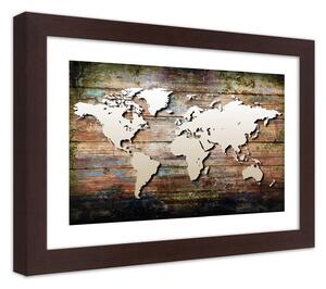 Gario Plakát Mapa světa na starých prknech Barva rámu: Hnědá, Velikost: 100 x 70 cm
