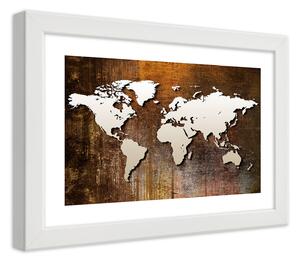 Gario Plakát Mapa světa na dřevě Barva rámu: Bílá, Velikost: 100 x 70 cm