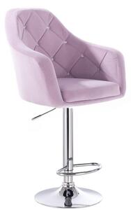 LuxuryForm Barová židle ROMA VELUR na kulaté stříbrné podstavě - fialový vřes
