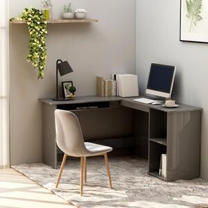 Rohový psací stůl šedý vysoký lesk 120x140x75 cm dřevotříska