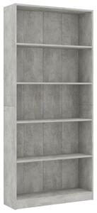 5patrová knihovna betonově šedá 80 x 24 x 175 cm dřevotříska