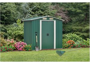 KONDELA Plechový zahradní domek na nářadí, zelená / bílá, 2x1,3x1,8 m, HAMAL TYP 1