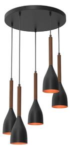 Lustr na lanku MUZA 5xE27/15W/230V černá/hnědá/měděná/buk