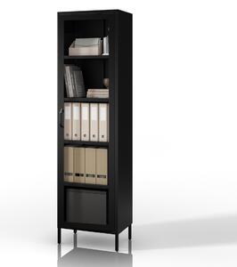 Černá skleněná vitrína do obývacího pokoje z kovu na nožkách LUIGI Modern 500 x 1800 x 350 mm