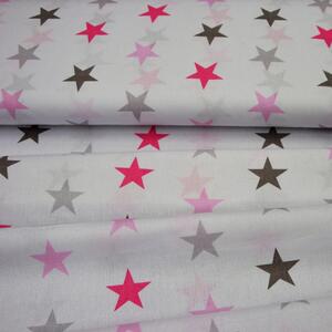 Metráž dekorační látka - hladká bavlna - hvězdičky růžové