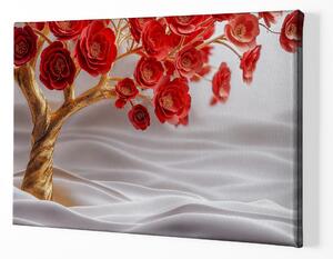 Obraz na plátně - Strom života zlatý Červený květ FeelHappy.cz Velikost obrazu: 150 x 100 cm