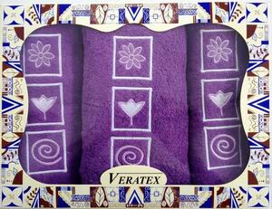 Dárkově balené vyšívané ručníky s osuškou - fialová