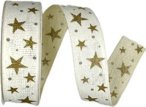 Vánoční bavlněná stuha STAR LIGHT WHITE 25mm x 2m (13,-Kč/m)