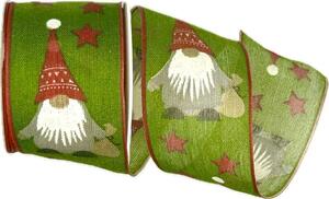Vánoční stuha bavlněná VÁNOČNÍ SKŘÍTEK zelená 40mm x 2m (12,50Kč/m)