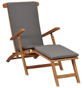 Polohovací židle s poduškou tmavě šedá masivní teakové dřevo