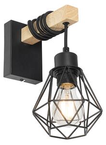 Venkovská nástěnná lampa černá se dřevem - Chon