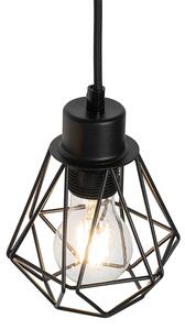 Venkovská závěsná lampa černá se dřevem 6 světel - Chon