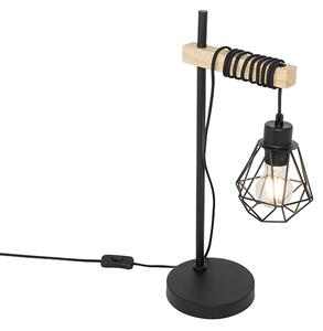 Venkovská stolní lampa černá se dřevem - Chon