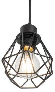 Venkovská závěsná lampa černá se 4 světly ze dřeva - Chon