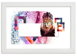 Plakát Lev s barevnou hřívou Barva rámu: Hnědá, Velikost: 100 x 70 cm