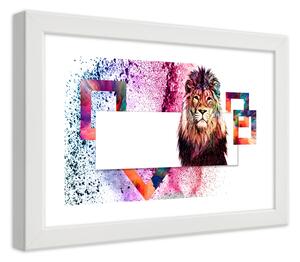 Gario Plakát Lev s barevnou hřívou Barva rámu: Bílá, Velikost: 100 x 70 cm