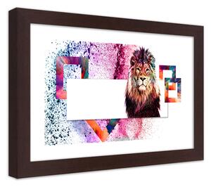 Gario Plakát Lev s barevnou hřívou Barva rámu: Hnědá, Velikost: 100 x 70 cm