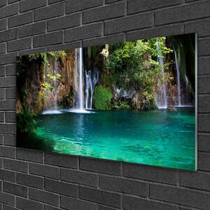 Obraz na skle Jezero Vodopád Příroda 100x50 cm