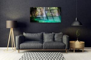 Obraz na skle Jezero Vodopád Příroda 100x50 cm