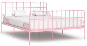 Rám postele s laťkovým roštem růžový kov 180 x 200 cm
