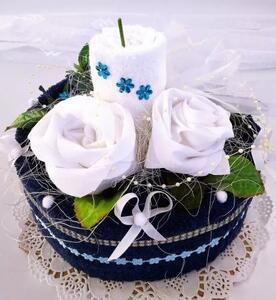 Textilní dort svícen tmavě modrý/bílý