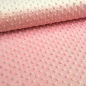 Metráž dekorační látka - Minky puntíky růžové (Plyšová látka s vytlačenými puntíky)