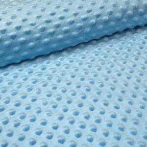 Metráž dekorační látka - Minky puntíky světle modré (Plyšová látka s vytlačenými puntíky)
