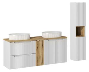 Comad Koupelnová sestava Nova White s deskou a umyvadly 140 cm bílá/dub evoke