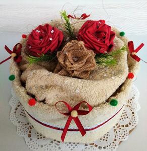 Textilní dort jednopatrový Béžové růžičky