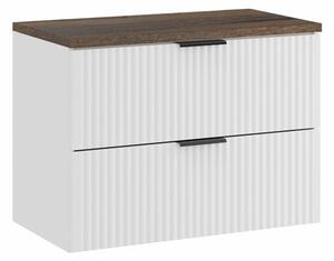Comad Závěsná skříňka pod umyvadlo Casad s deskou 80 cm bílá/dub santa fe vintage