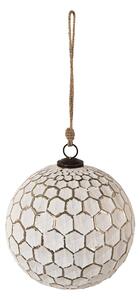 Bílá antik skleněná koule Hexagon white XL - Ø 20*20 cm
