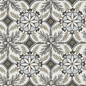Vliesová tapeta na zeď, krémová, modrá, květinové ornamenty, AN28240, Antibes, Decoprint