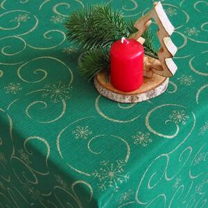Vánoční ubrus - Vločky s vlnkou zeleno/zlaté