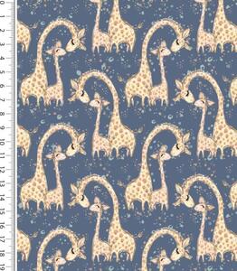 Metráž látka úplet bavlněný žirafy na modré | RTex