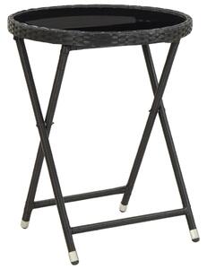 Čajový stolek černý 60 cm polyratan a tvrzené sklo