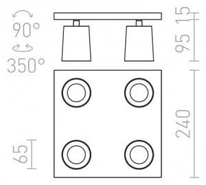 KENNY IV stropní česaný hliník/černá 230V GU10 4x35W - RED - DESIGN RENDL