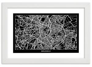 Plakát City plan Brussels Barva rámu: Hnědá, Rozměry: 100 x 70 cm