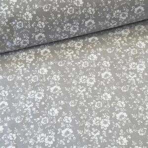 Metráž dekorační látka - hladká bavlna - Kvítek na šedém podkladu