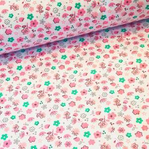 Metráž dekorační látka - hladká bavlna - Růžové kytičky