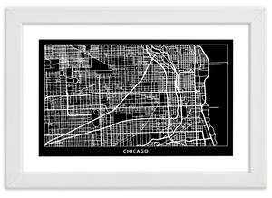 Plakát Plán města Chicaga Barva rámu: Bílá, Rozměry: 100 x 70 cm